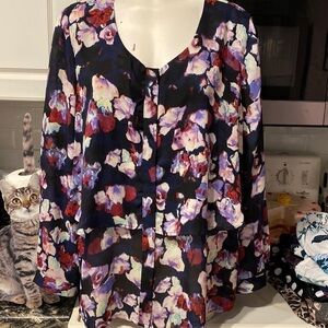 M womens NY Collection button front long sleeve layered plus size blouse 2X